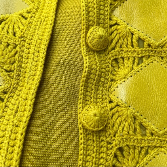 1960s Vintage Sammy Wong wool crochet leather patchwork cardigan sweater jacket - Picture 5 of 15